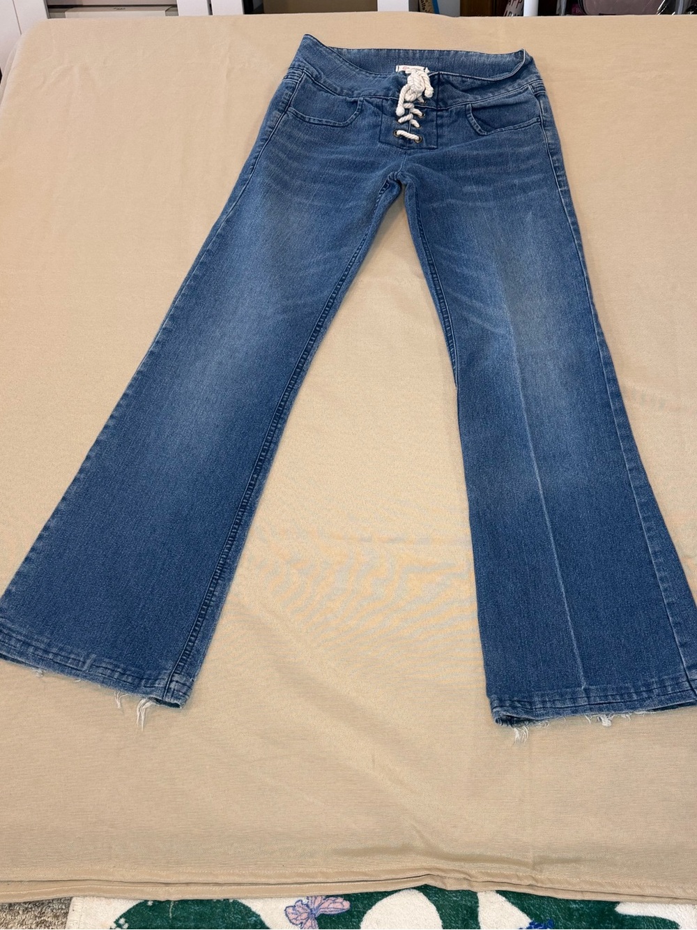 Olsenboye Blue Lace-Up Wide Leg Flare Jeans